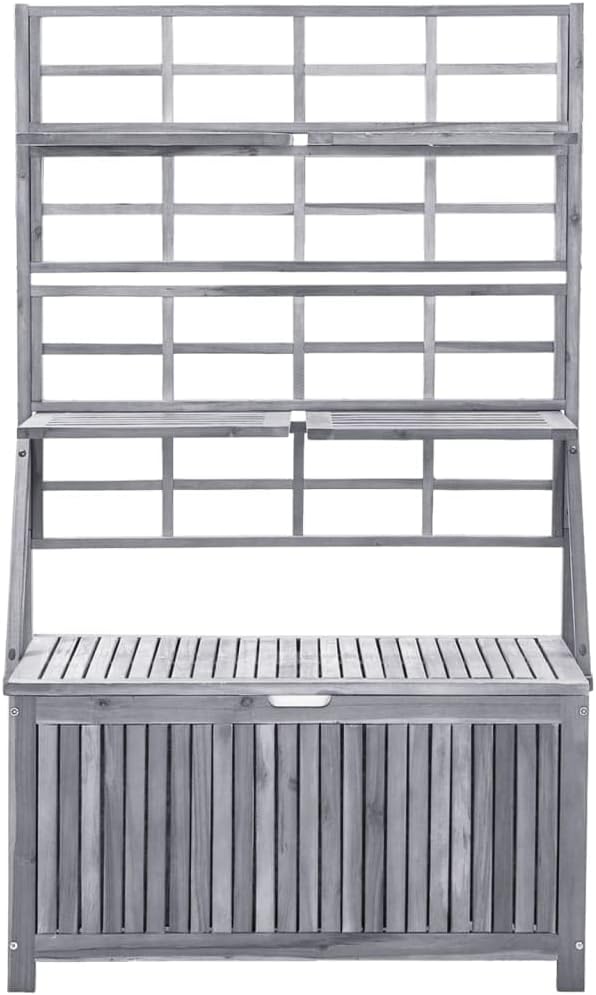 Wooden Outdoor Storage Box with Trellis, Deck Box,Outdoor Storage Box with Trellis, Outdoor Storage Container, Gray 39