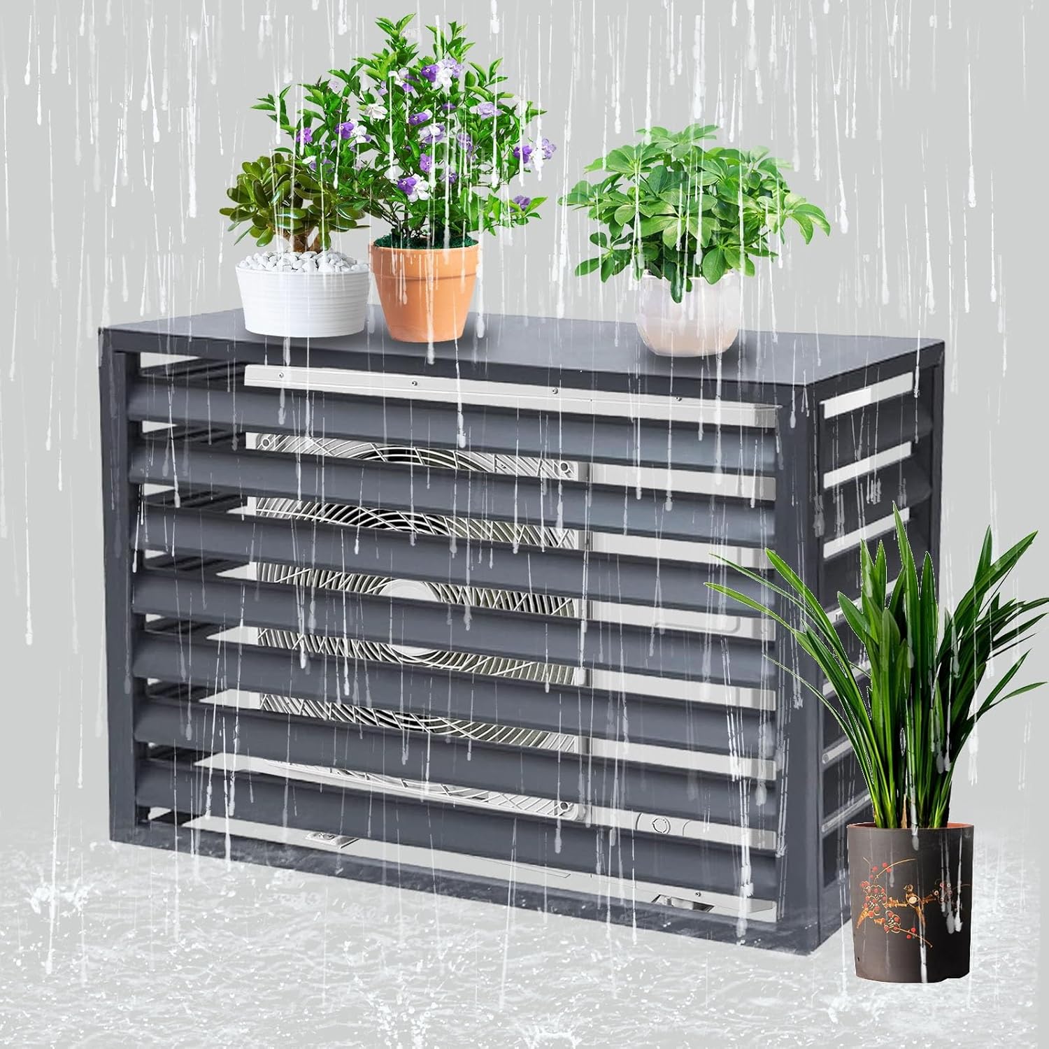 Aluminum Alloy Air Conditioner Fence, Support for Waterproof Plants, Privacy Fence, Theft Proof, Sturdy, Noise reducing(Gray,110cm)