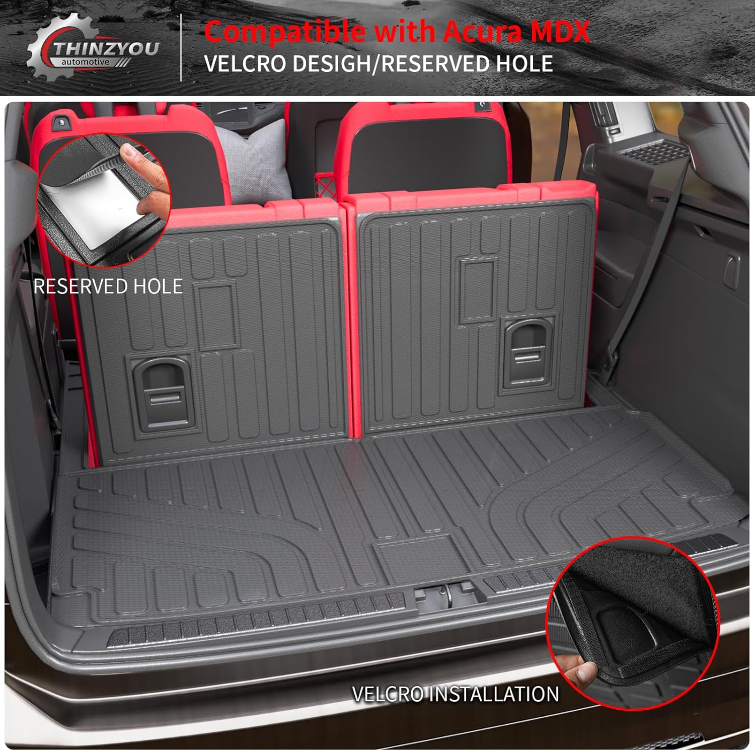 Cargo Mat Compatible with 2022-2025 2026 Acura MDX (NOT for Type S) Cargo Liner Trunk Liner Trunk Mat Kick Mat Back Seat Cover 2024 MDX Accessories (2nd&3rd Row Backrest Mats+Trunk Mat)