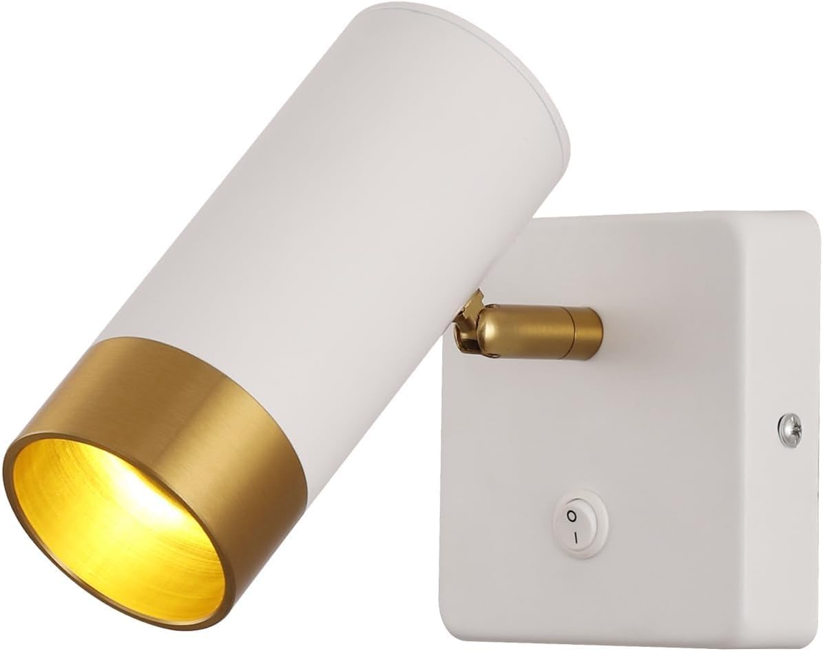 EWAIDI Bedside Wall Sconce, 330°+90° Rotation Sconces with Switch White Wall Mount Reading Light Adjustable Wall Lamp, for Bedroom Living Room Study Read Lighting Fixture