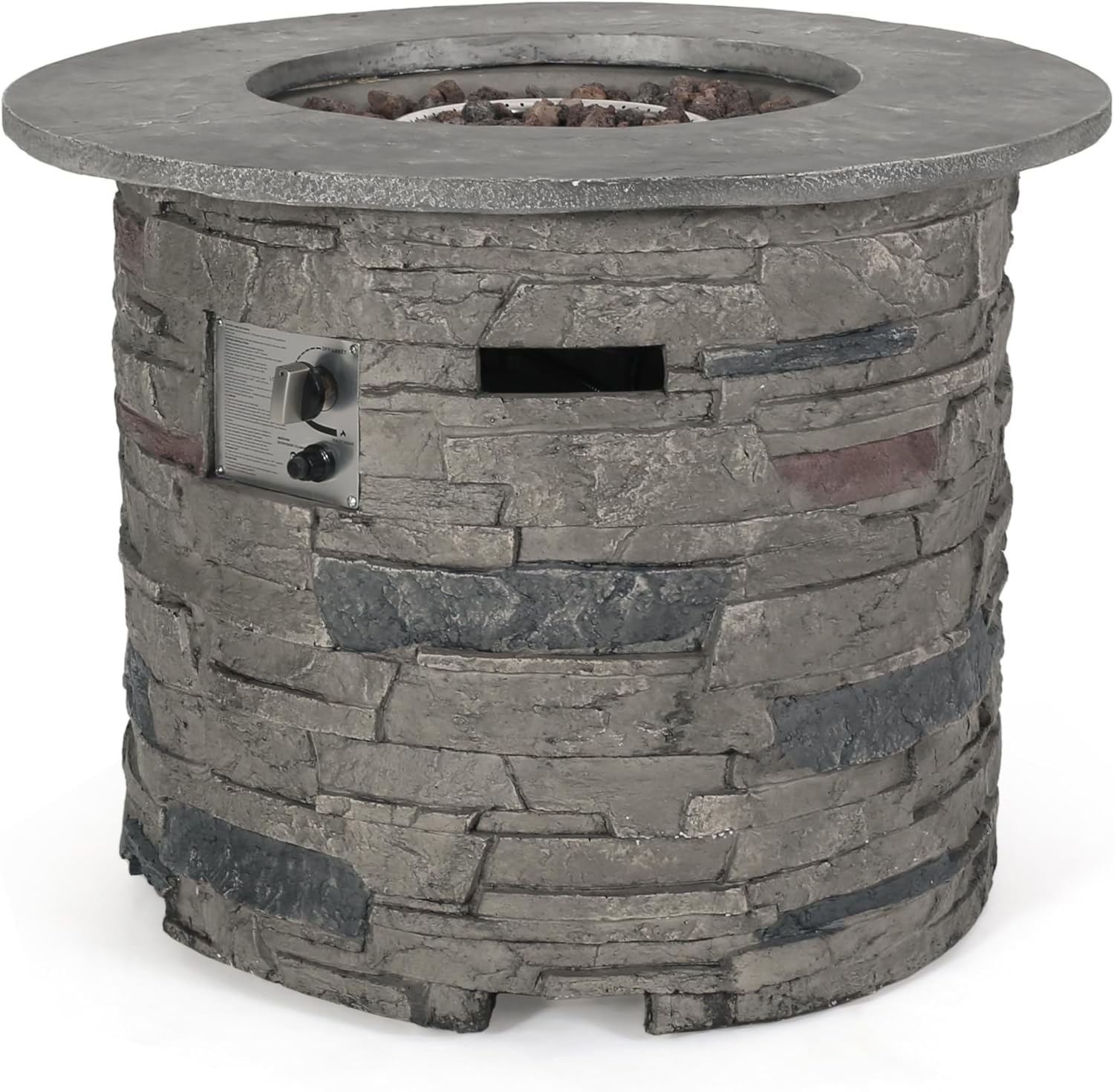 Roomfitters Outdoor Round Fire Pit Table with Stone-Look Magnesium Oxide Base, 32