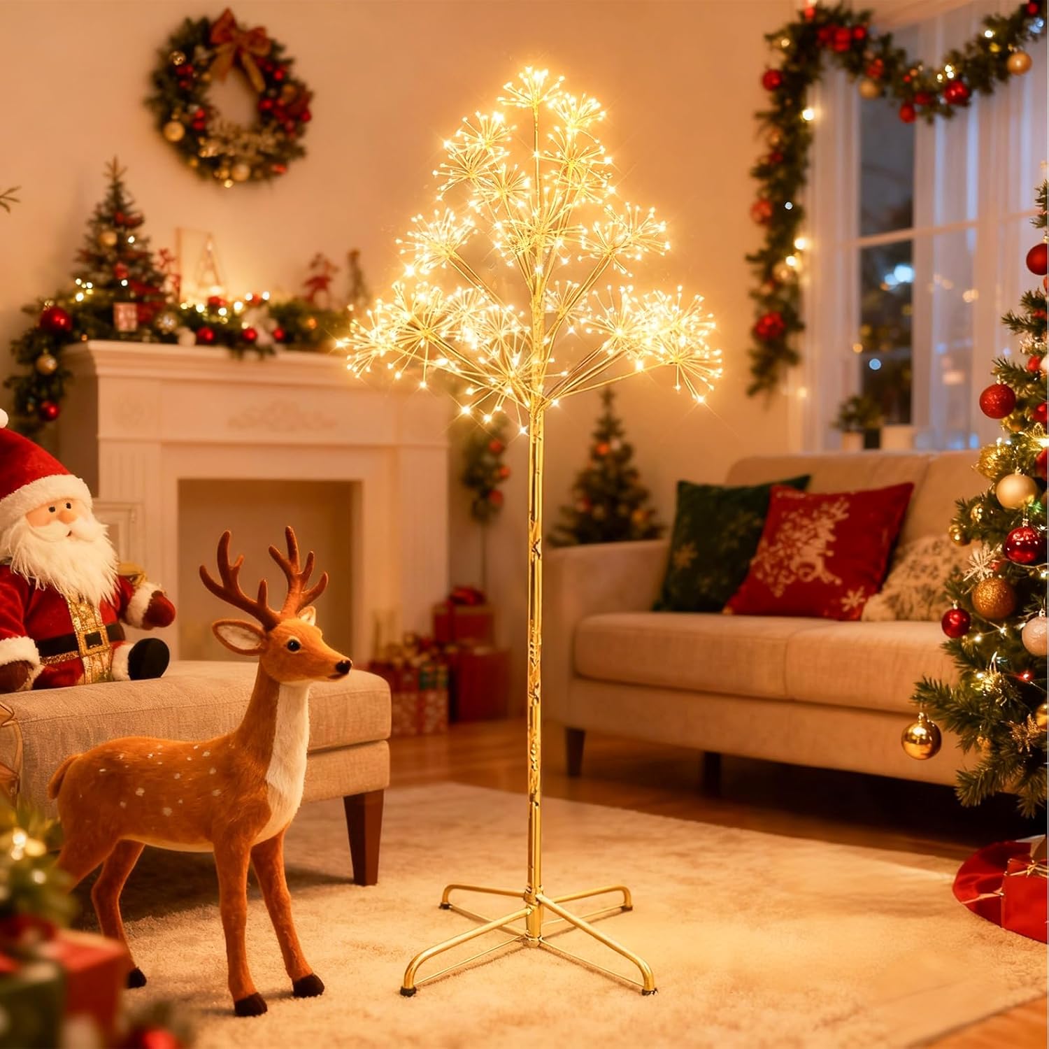 Room Decor Illuminating Artificial Tree - 600 LED Outdoor Gold Christmas Tree Light, 5.7 feet Tall IP44 Waterproof Glowing Tree, Suitable for Bedroom/Living Room/bar/Garden Decoration.