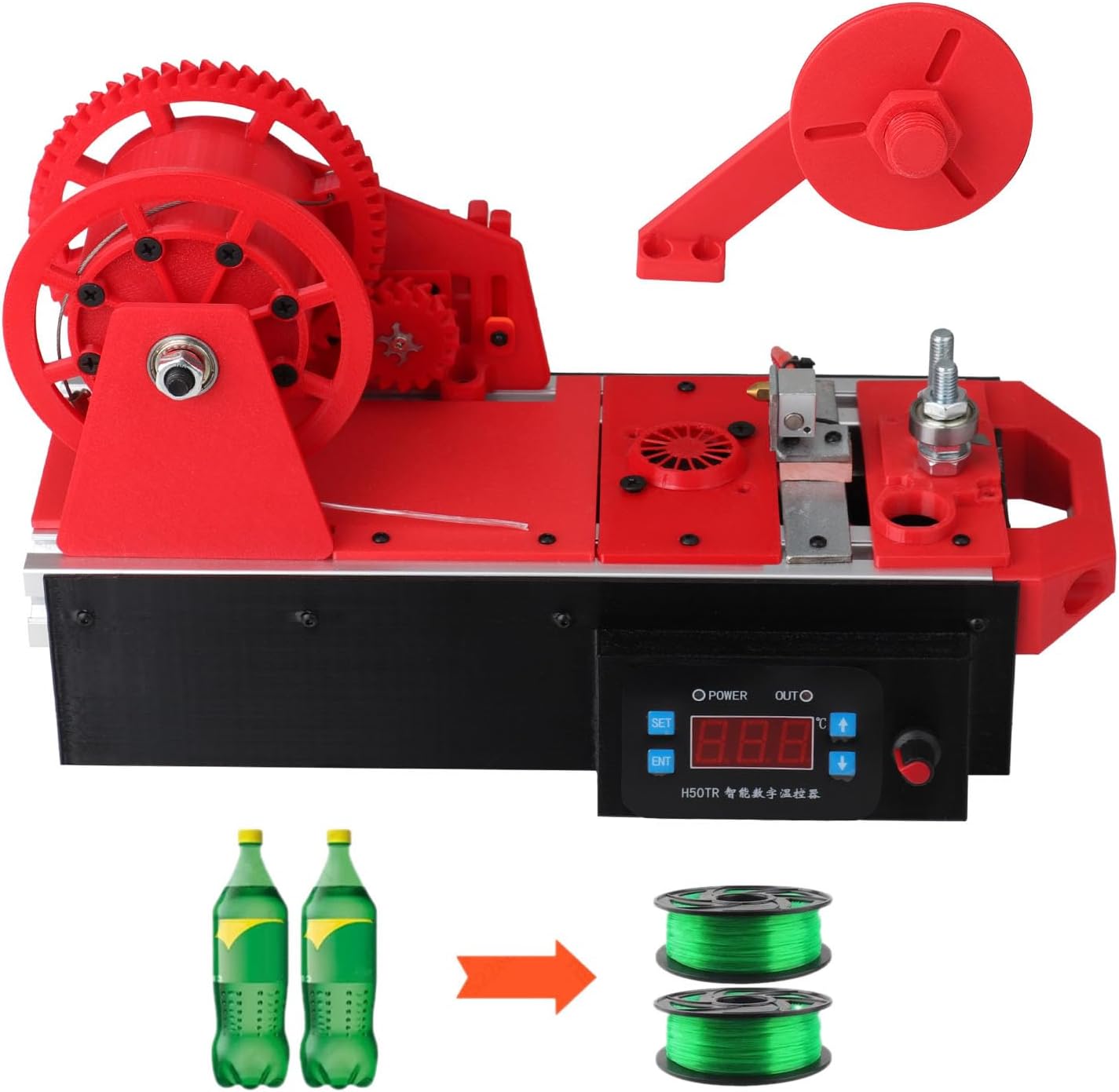 3D Printing Filament Making Machine, Desktop 3D Printer Extruder Filament Maker with Digital Display, Temperature/Speed Adjustable, Recycling PET Plastic Bottle into 3D Printing Filament (Red)