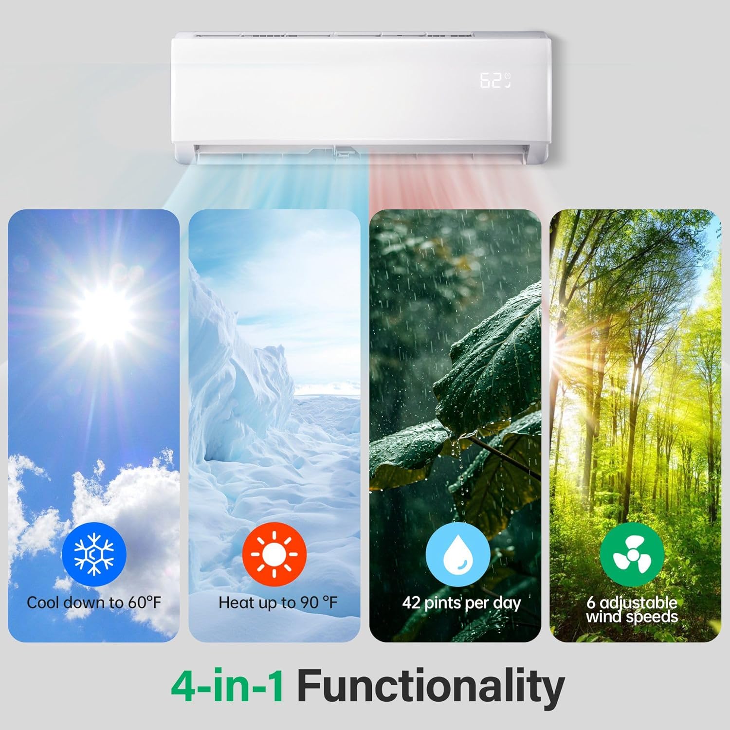 HUMSURE 17000 BTU Mini Split Air Conditioner & Heater, Wifi Enabled 208-230V Energy Saving Wall Mounted Inverter Ductless AC Unit Cools up to 1000 Sq. Ft, Heat Pump & Installation Kit