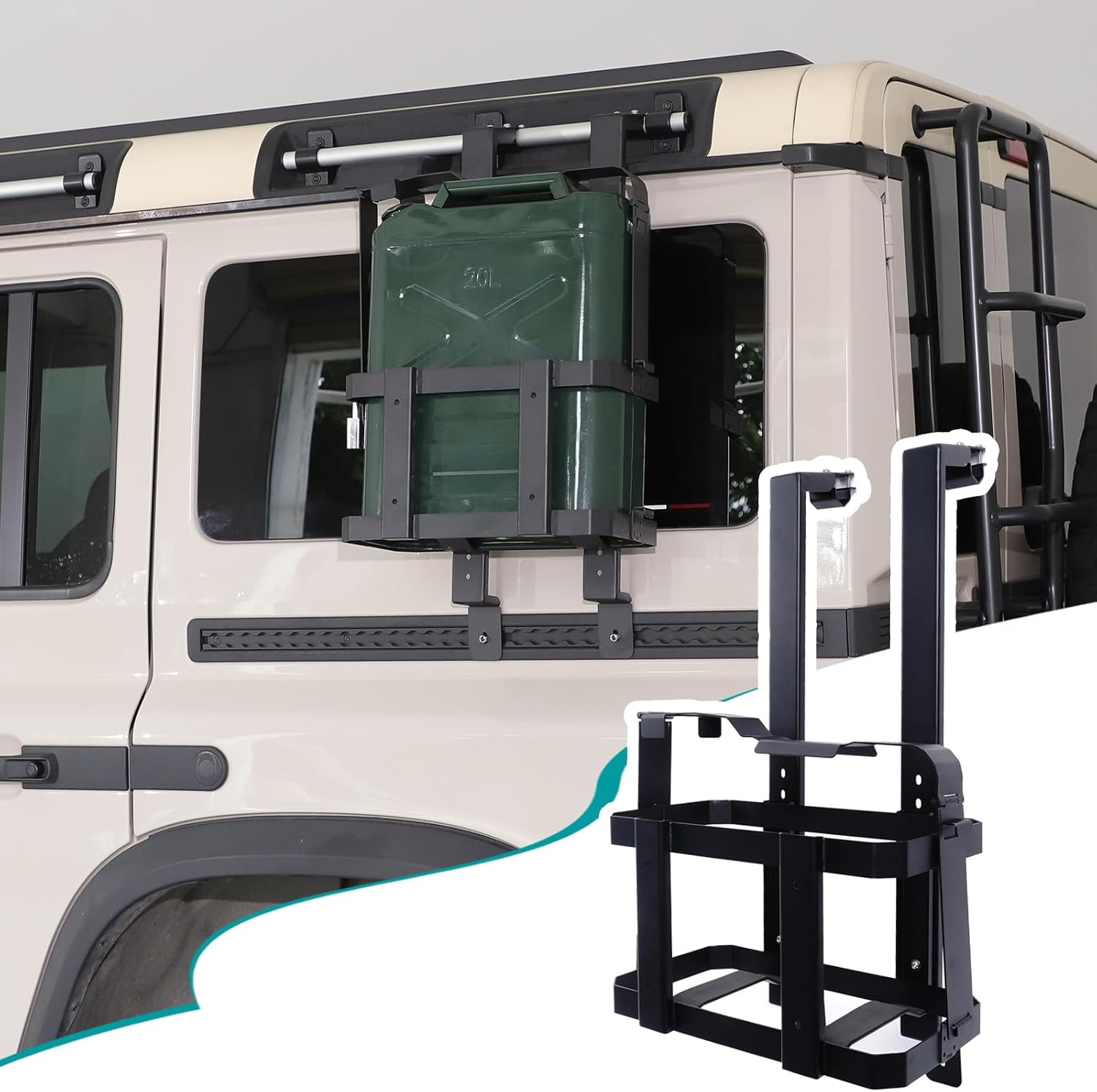 Car Rear Window Spare Fuel Tank Water Drum Bucket Bracket Compatible with Ineos Grenadier 2020-2025 20 Liter Jerry Mount Brackets Side External Accessories， Applicable to Both Left and Right