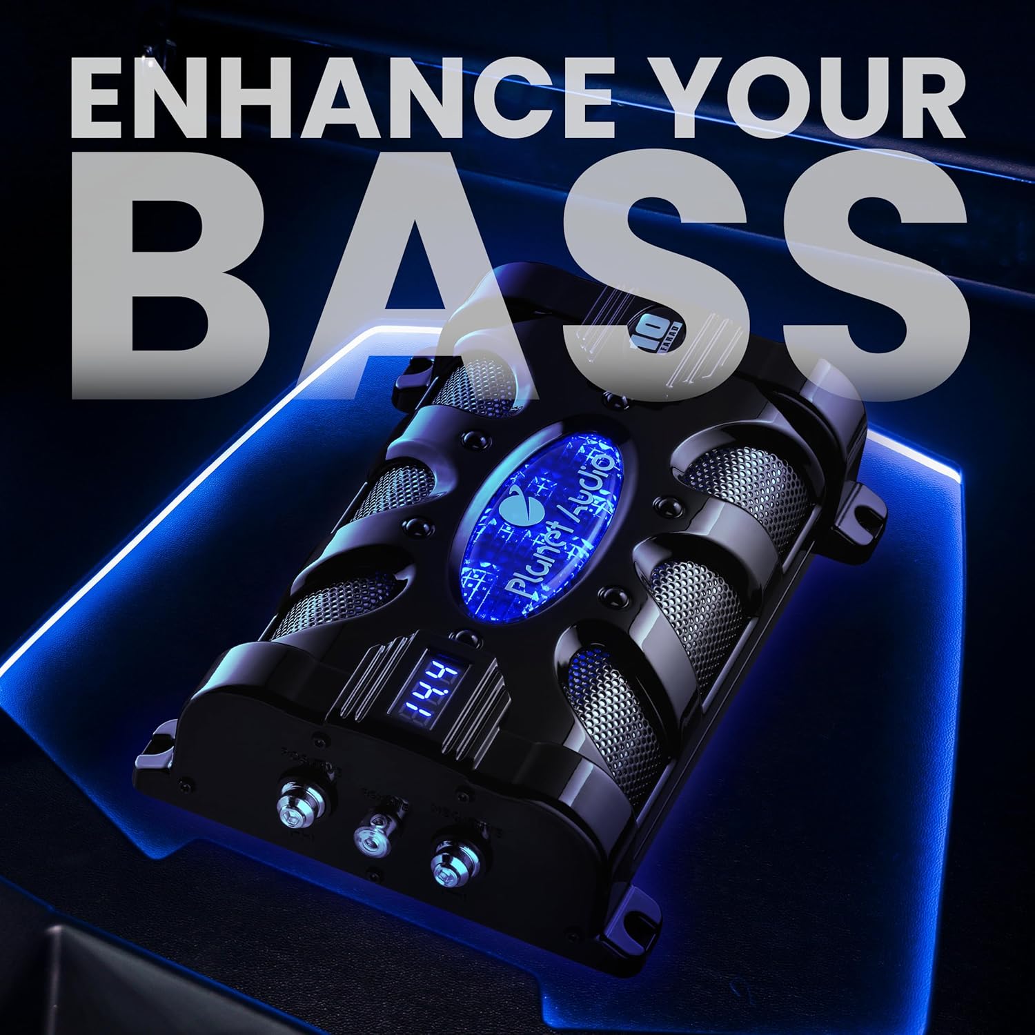 Planet Audio PC10F Car Capacitor - 10 Farad, Energy Storage, Enhance Bass from Stereo, Warning Tones, LED Voltage Meter