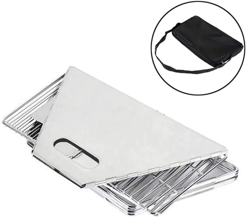 12 inch Folding Fire Pit BBQ Grill Steel Round Bowl, Log Grate, Poker for Patio Backyard Garden Camping Traveling Picnic Bonfire