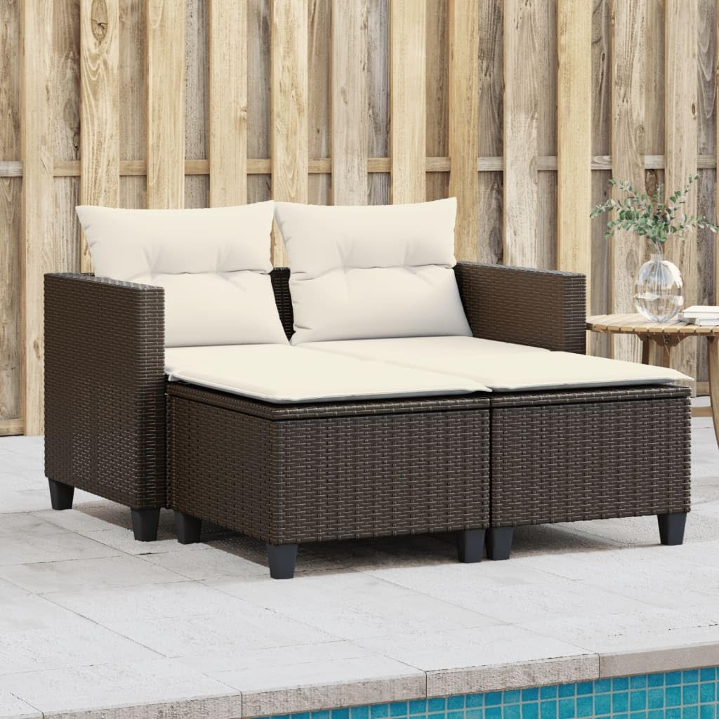Patio Sofa 2-Seater with Stools Brown Poly Rattan,Sturdy and Stylish Outdoor Patio Sofa with Comfortable Footstools for Relaxation and Entertainment Patio Furniture & Accessories, Outdoor Seating