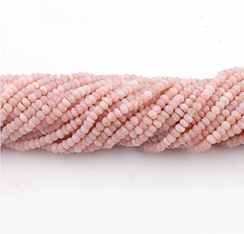 LKBEADS 5 Strand Natural Pink Opal Faceted Rondelles - Pink Opal Roundel Beads 4mm 13.5 Inches