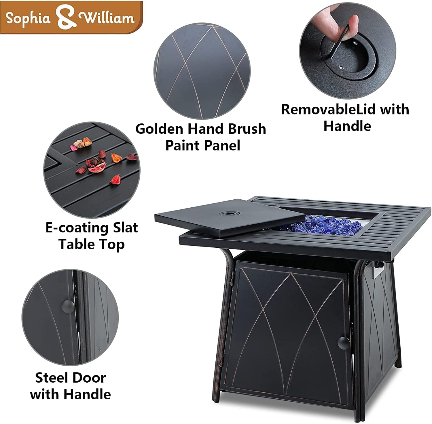 Sophia & William 5 Pieces Outdoor Dining Set with Fire Pit Table, Outdoor Patio Furniture Conversation Set with 4 Chairs & 50,000 BTU Square Propane Firepit Table for Porch Deck