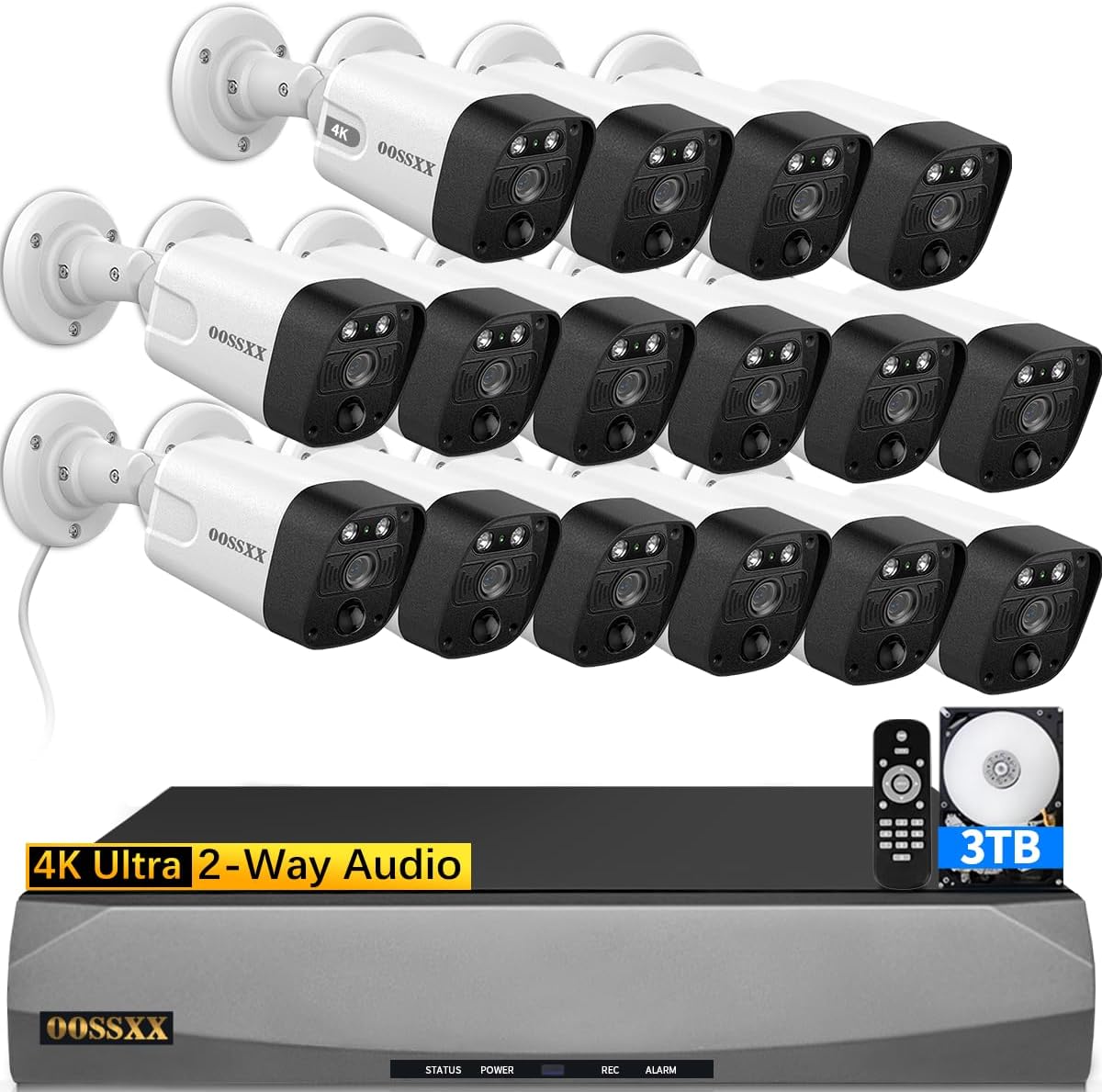 OOSSXX 4K/8.0 Megapixel & 130° Ultra Wide-Angle 2-Way Audio PoE Outdoor Home Security Camera System Wired Outdoor Video Surveillance IP Cameras System
