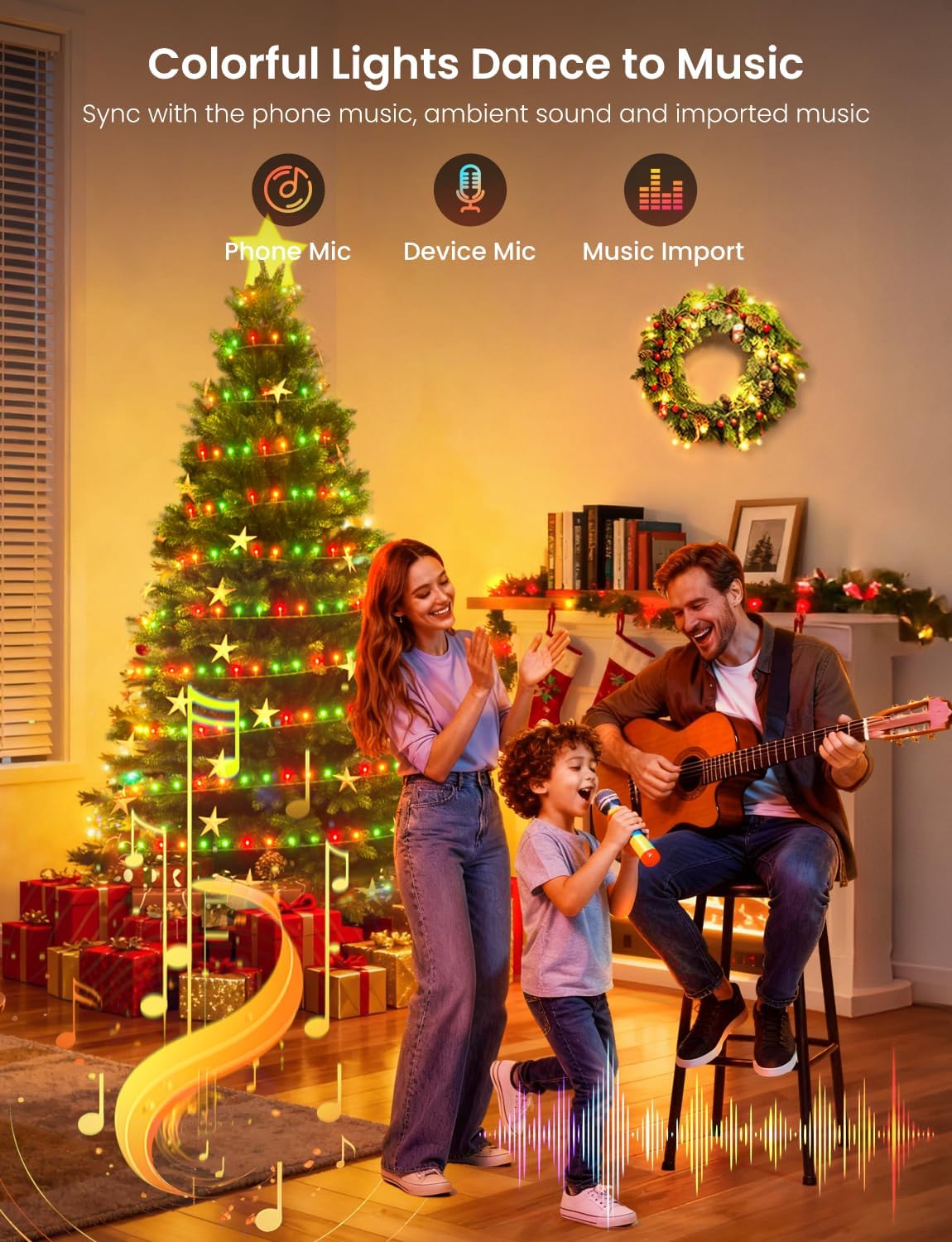 Smart Christmas Fairy Lights, 98.4Ft 300LEDs RGB+IC String Light, APP & Remote Control, with 84 Scenes, Music Mode, Work with Alexa & Google Home, Color Changing Halloween Decor Light for Indoor Tree