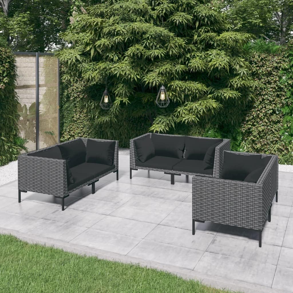 6 Piece Patio Lounge Set with Cushions Poly Rattan Dark Gray,Premium Outdoor Patio Lounge Set: WeatherResistant Rattan with Comfortable Cushions Patio Furniture, Outdoor Furniture Sets