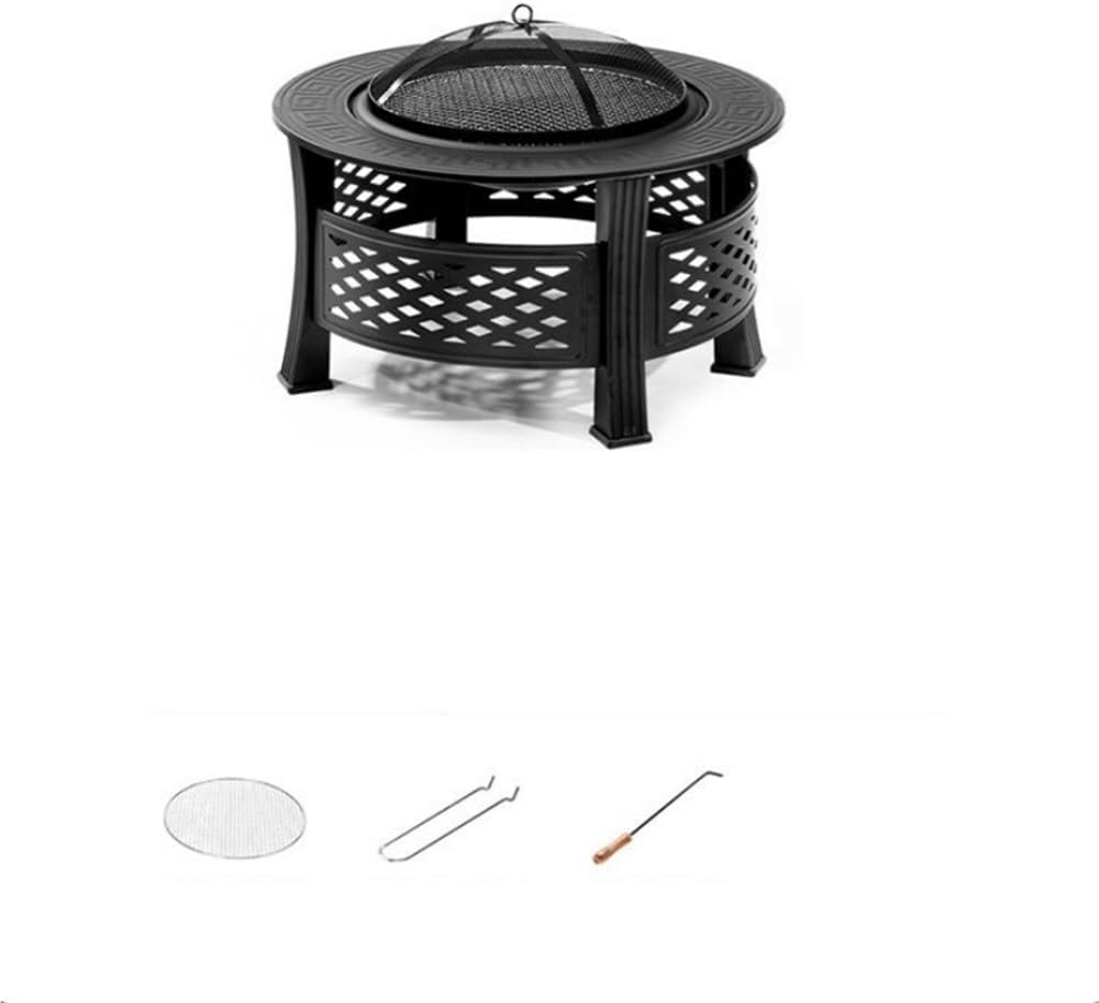 Wood Burning Firepits for Outside, Round Multi Function Fire Pits for Outside, Fire Pit for Home Barbecue, Camping, Fire Pit Table with Protective Cover and Fire Hook