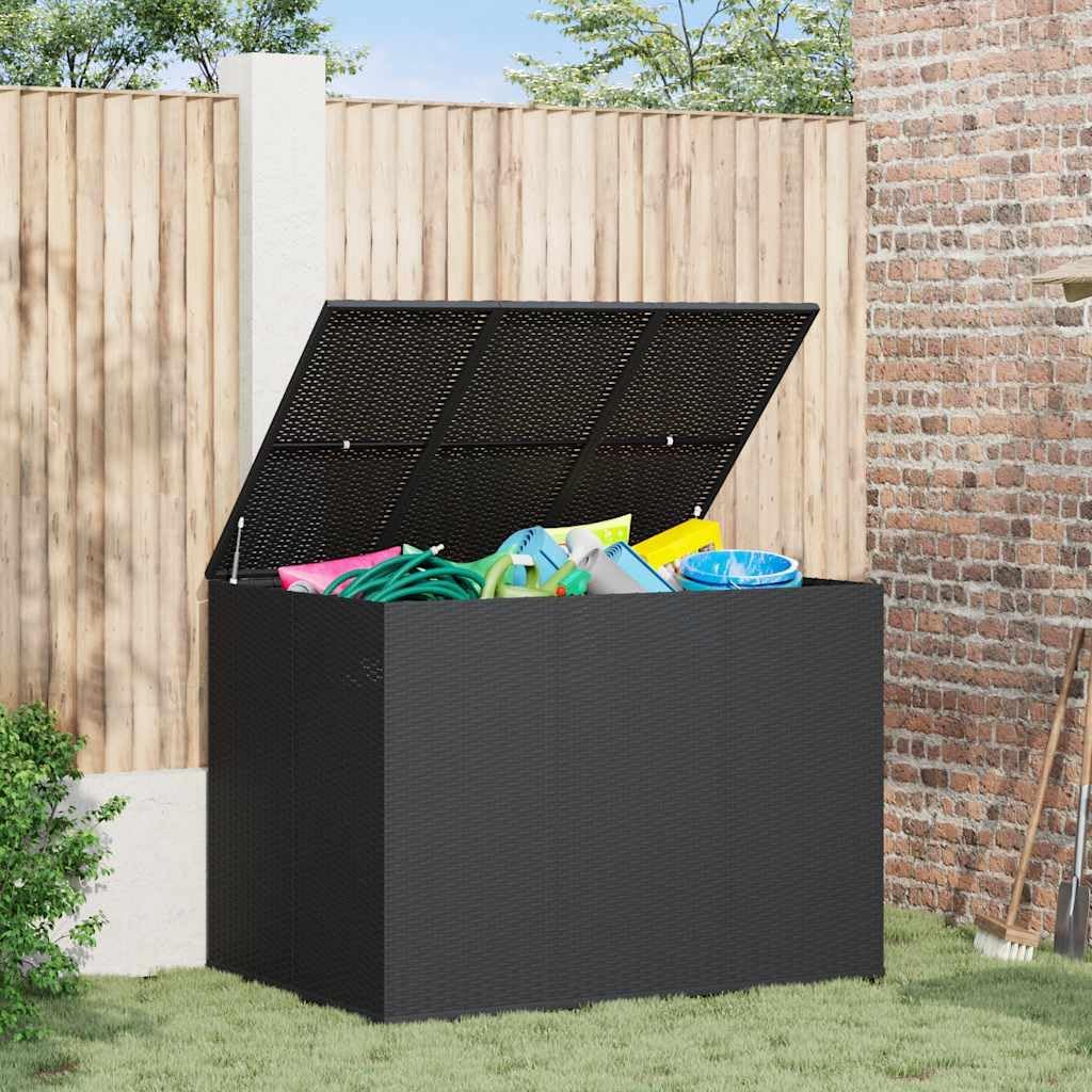 Outdoor Storage Box, Black PE Rattan Deck Cushion Container, 57.1 x 39.4 x 40.6 Inch Large Waterproof Bin for Patio, Pool, Garden, Powder-Coated Steel Frame, Weather-Resistant Solution