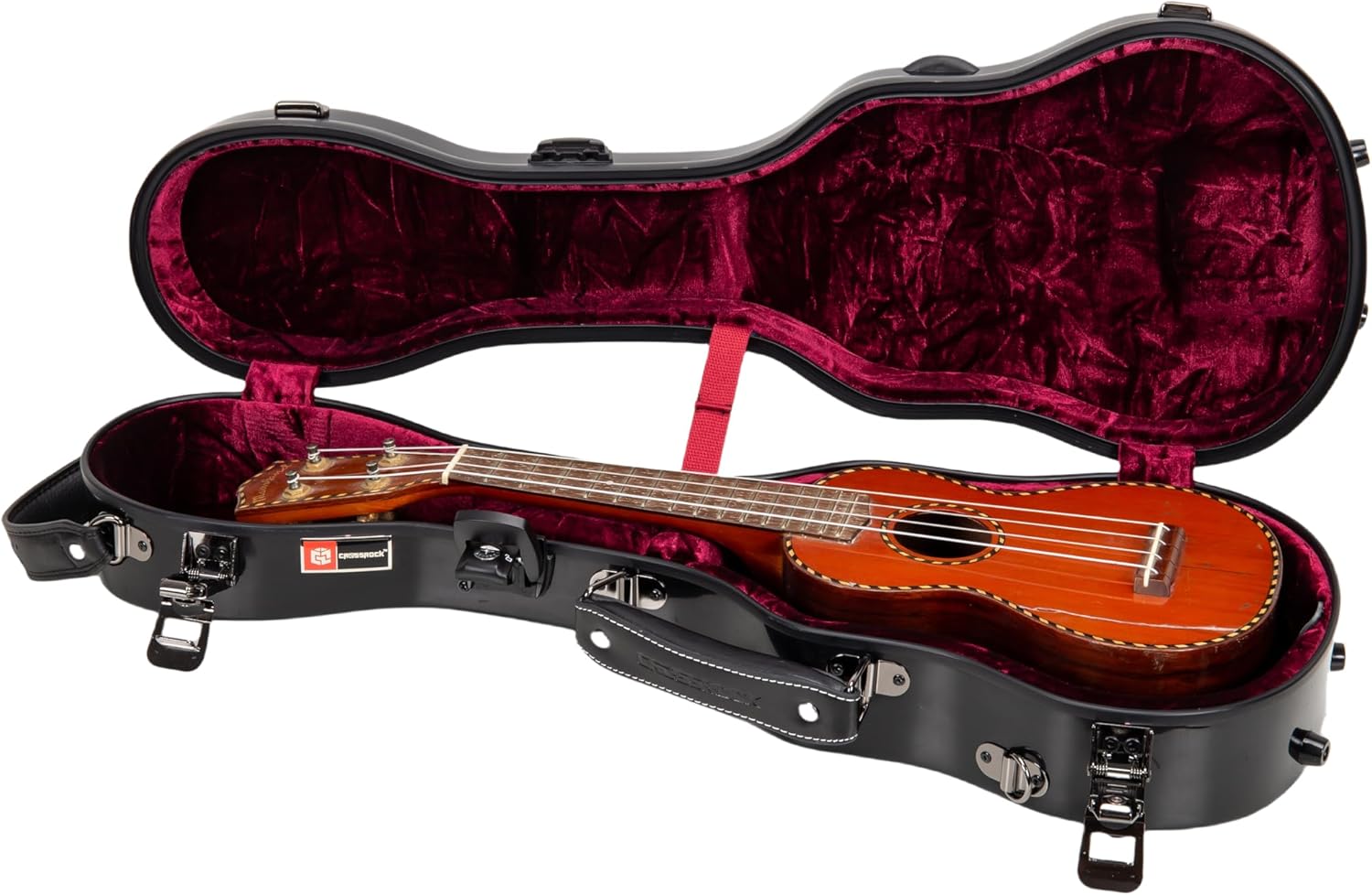 Crossrock Soprano Ukulele Case - 100% Fiberglass Hardshell with Brand Latches, TSA Lock, Accessory Compartment, and Detachable Straps-Black (CRF2030SUBK)