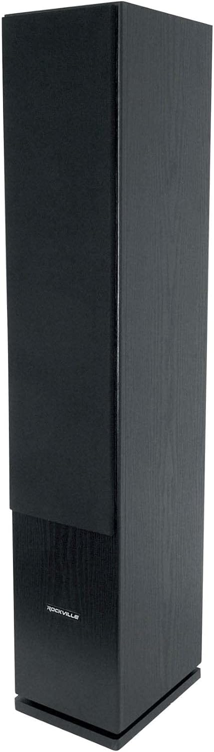 Rockville RockTower 68B Passive Tower Speaker, 8 Ohm, Black, High-Fidelity Sound, Detachable Grille, 3-Way, 6.5