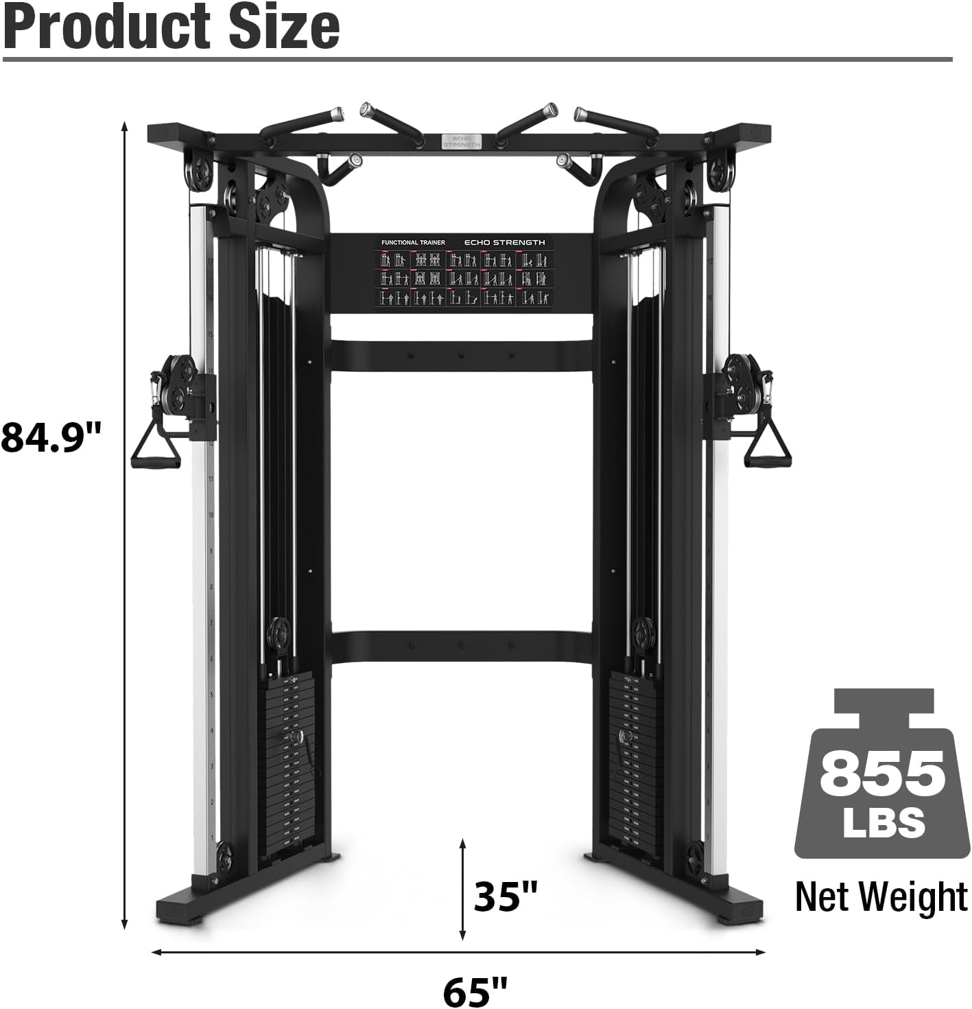 Commercial Functional Trainer Cable Machine, Multifunctional Cable Crossover Exercise Machine, All in One Home Gym System, Workout Weight Machine for Strength Training, Compact Fitness Equipment Set