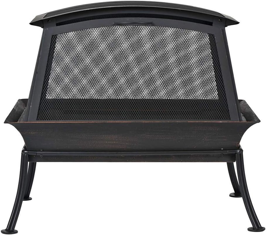 Square Fire Pit with 360 Degree View, Outdoor Wood Burning Fire Pit with Spark Screen, for Patio, Picnic, Garden and d,Outdoor Fire Pits