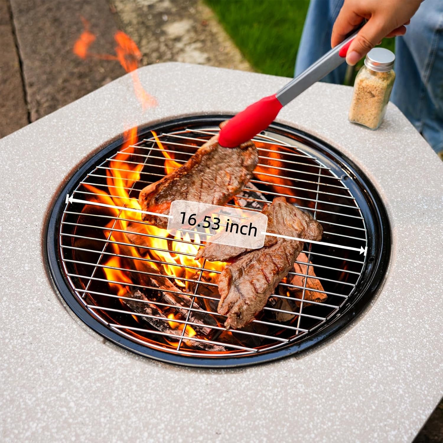 Wood Burning Concrete Outdoor Fire Pit,Heat Resistant MGO Ceramic Material Base with BBQ Grill Firepit for Patio Garden,Backyard Barbecue,Outdoor Gatherings (Grey 2)