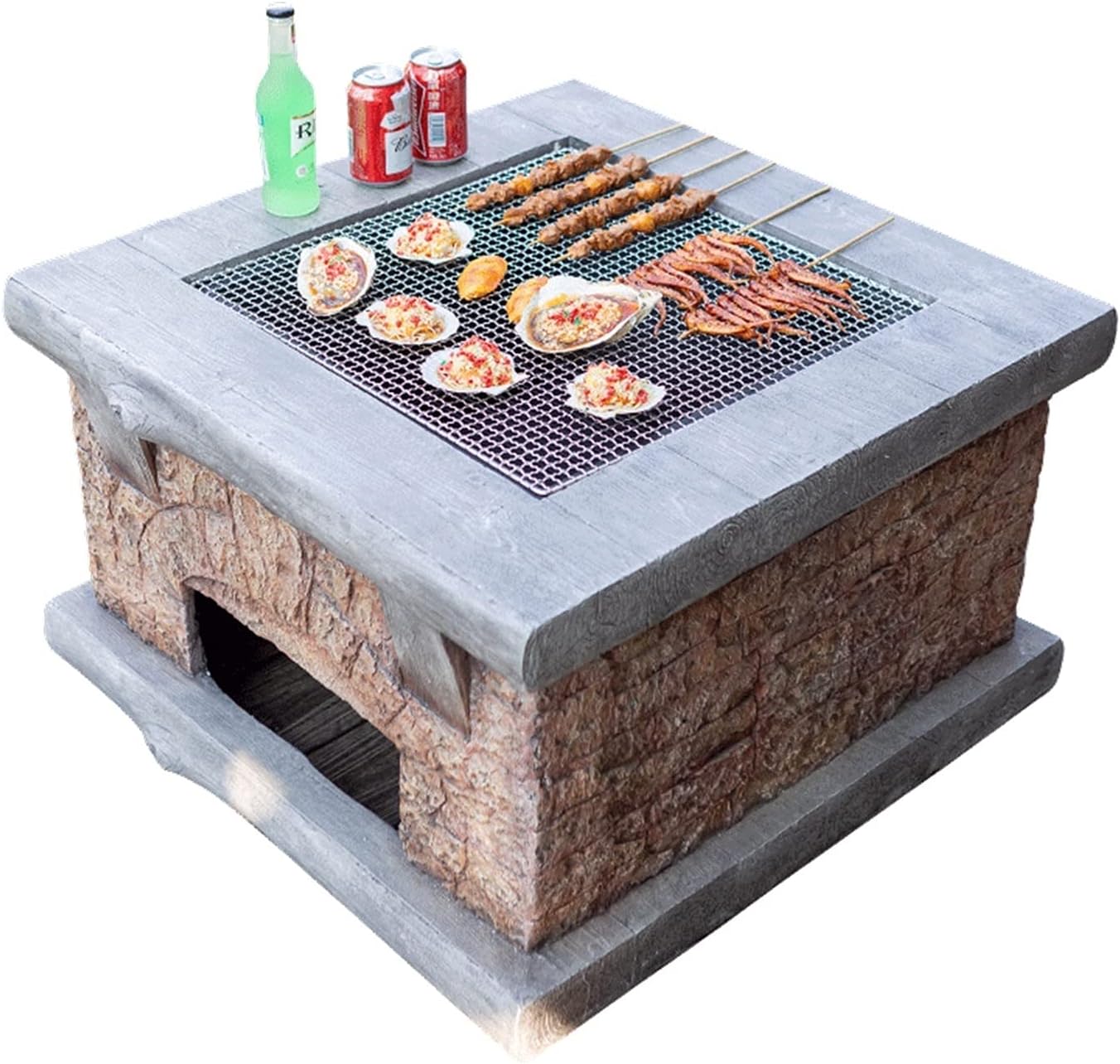 Outdoor Fire Pit Imitation Stone Outdoor Wood Fire Pit, Backyard Patio Garden Fireplace BBQ Grill Square Table, 75cm/29.5
