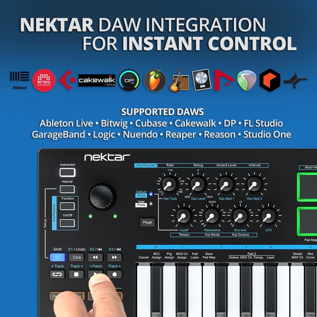 Nektar Impact LX Mini - USB MIDI Controller Keyboard with Nektar DAW Integration Black