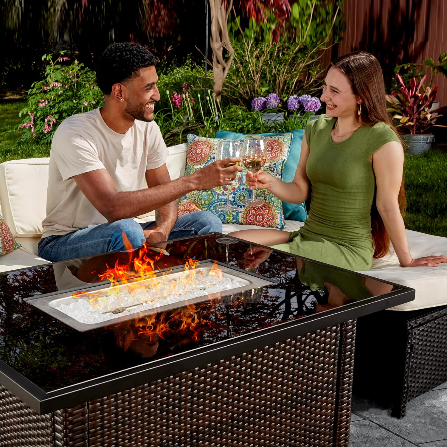 Endless Summer GAD17400SP Rectangular Outdoor Gas, Brown/Black Fire Table, Multi Color