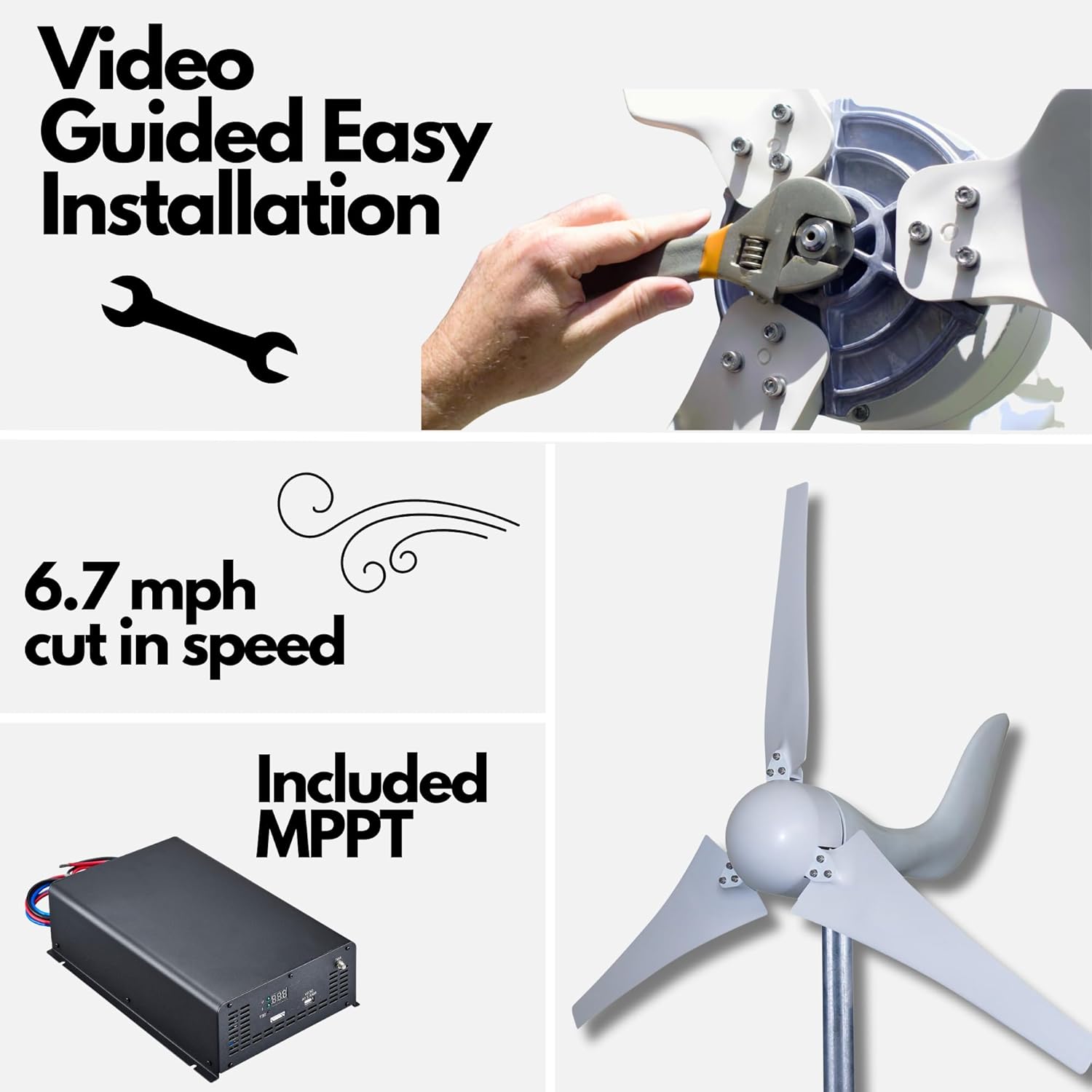400W 12V Bluetooth Land and Marine Wind Turbine Generator kit. Inbuilt MPPT Charge Controller + Automatic and Manual Braking System with Amps Meter. DIY Installation.