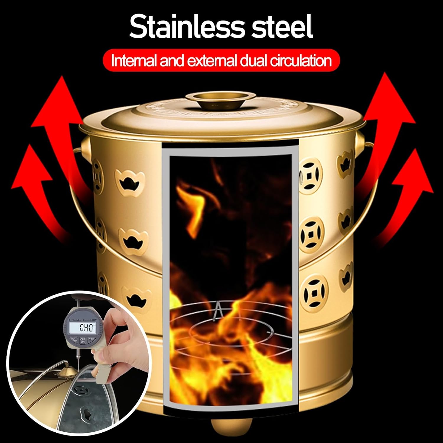 Burn Barrels for Outside, Fire Pit with Stainless Steel Liner, Hook & Combustion Rack, Fire Barrel for Leaves, Trash