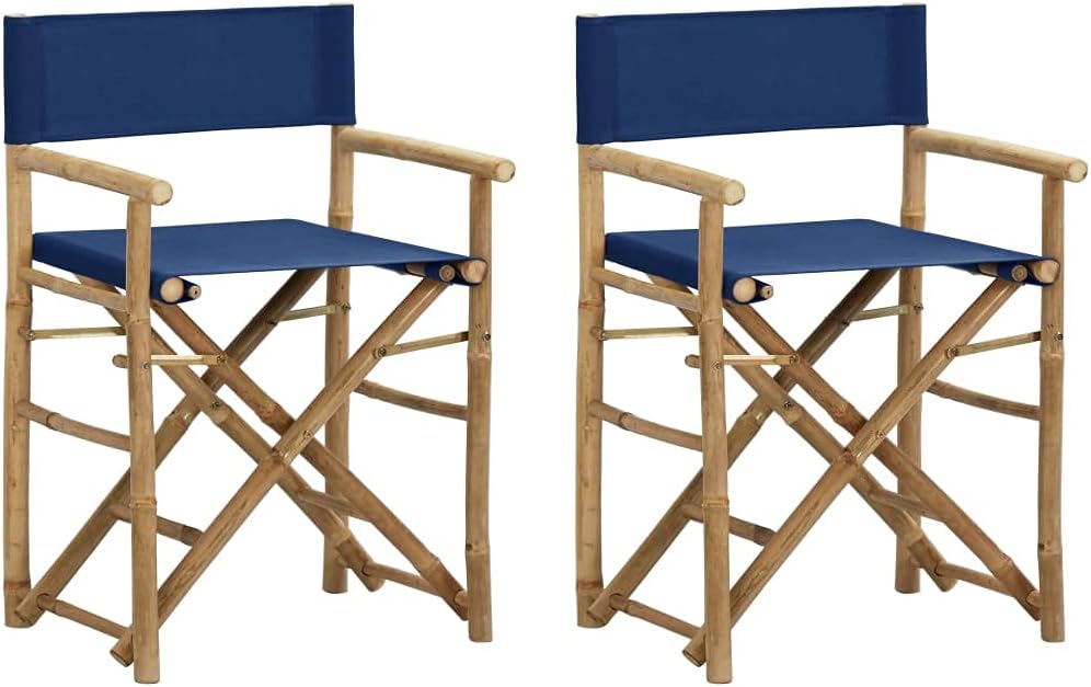 Director's Chair Set of 2, Blue Bamboo Standard Foldable, Outdoor Indoor Patio Seating, Portable Lawn Deck Chair