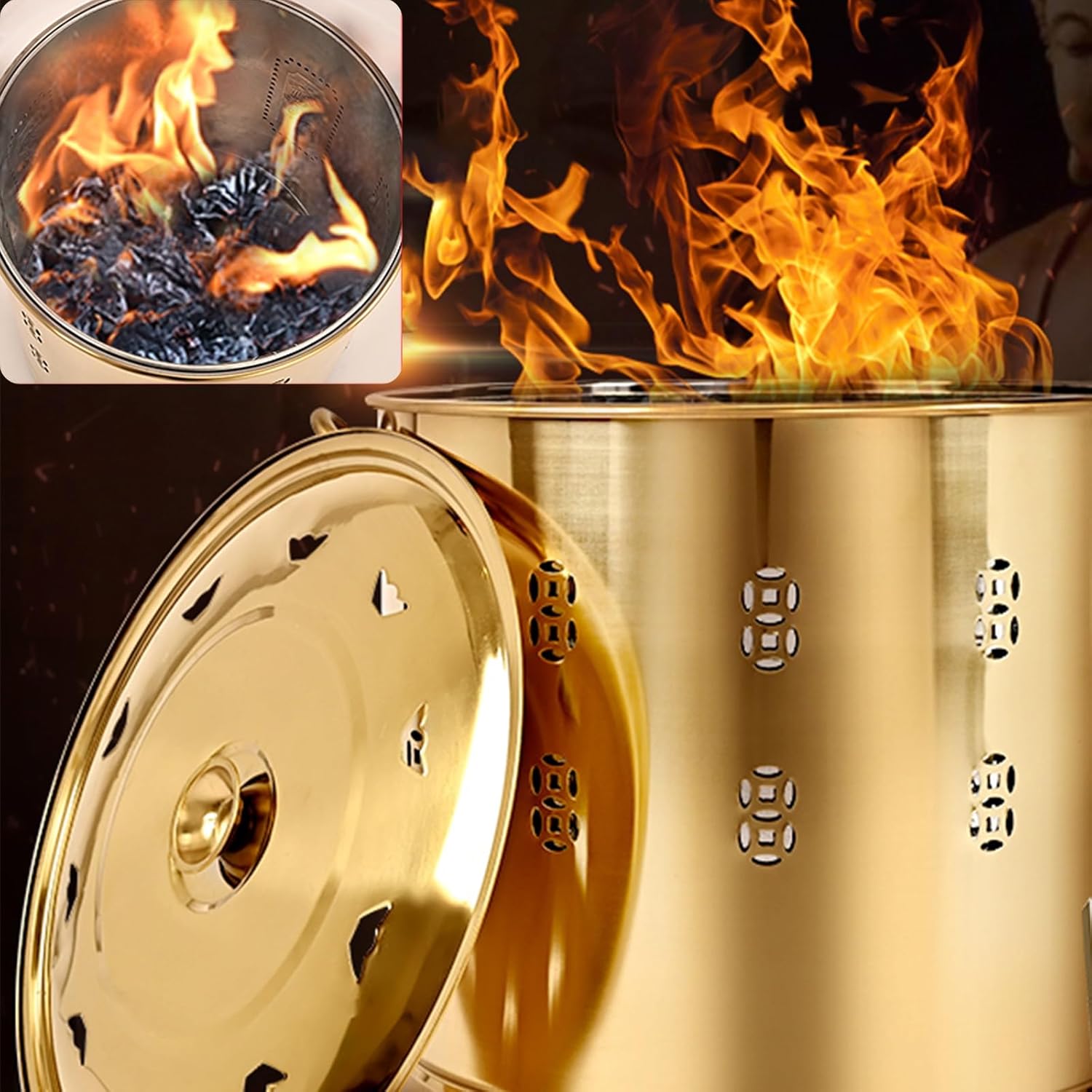 Burn Barrel Stainless Steel Fire Pit Paper Burner Yard Waste Incinerator Burn Barrels for Outside for Burning Trash Burn Cage for Garden Paper Leaf Trash Wood Backyard Bonfire.(BronzeG-Medium-40x40CM/