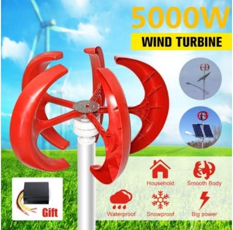 5000W AC 12V 24V Wind Turbines Generator Lantern 5 Blades Motor Kit Vertical Axi for Home Hybrids Streetlight Electromagnetic,24v