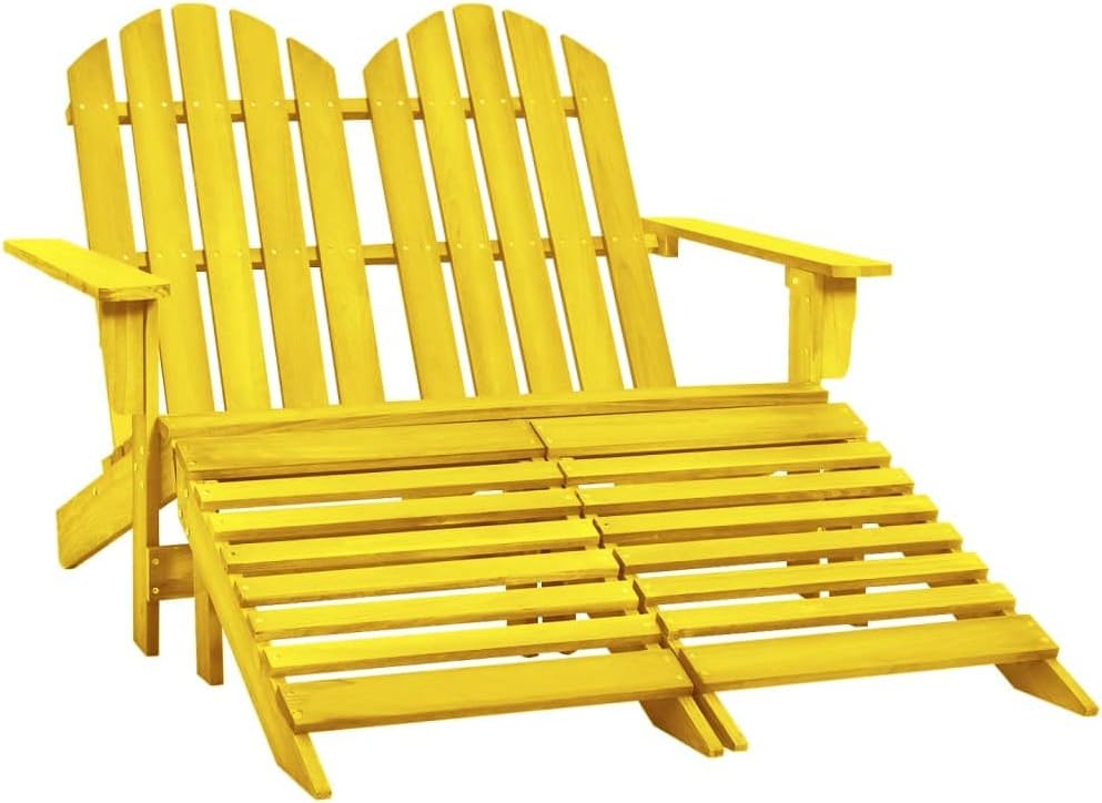 2-Seater Patio Adirondack Chair&Ottoman Fir Wood Yellow Patio Seating