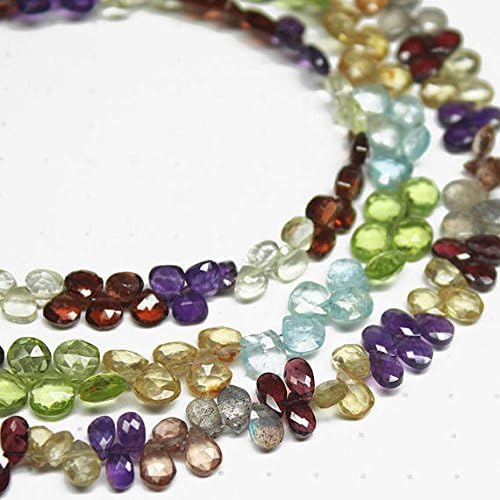 13 inch natural beads strand of 4mm faceted drop multi gemstone gemstone briolletes beads for DIY jewelry - necklace, bracelet, earring, ring.