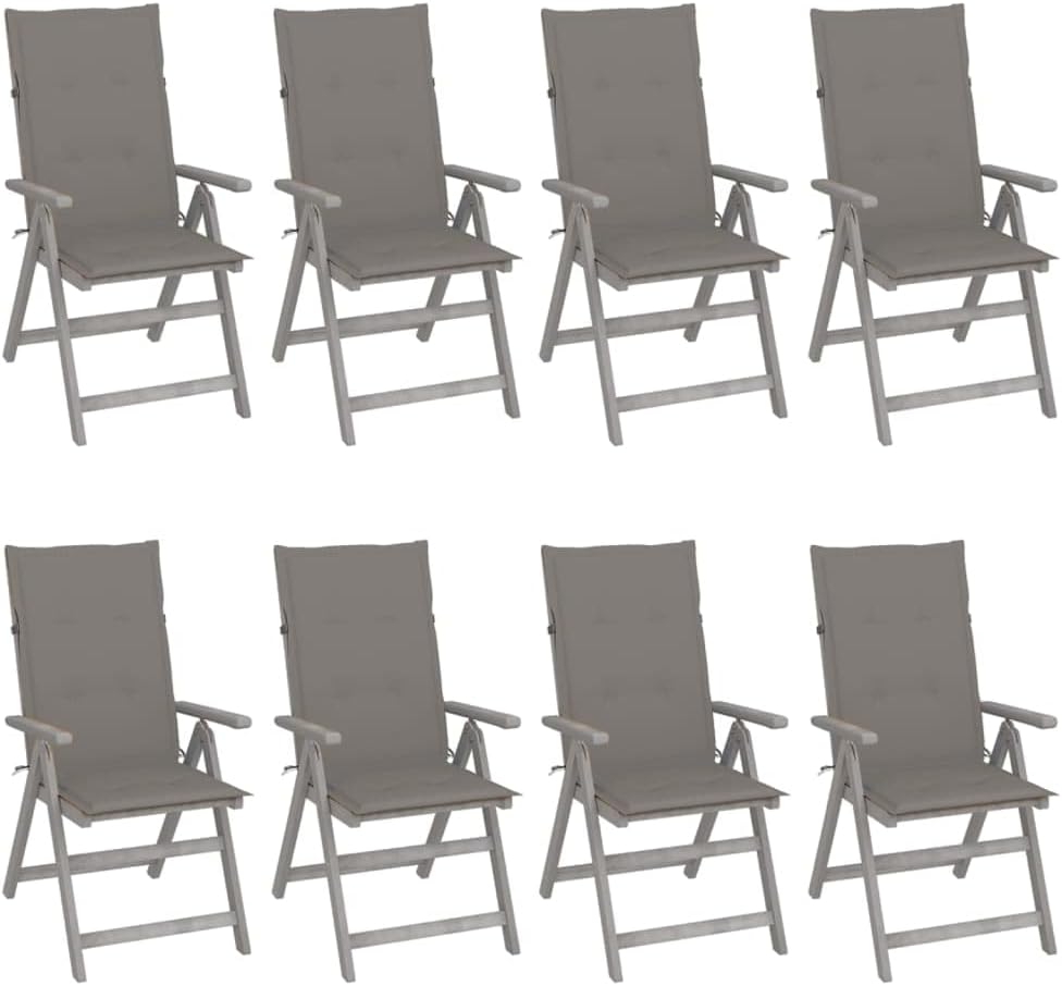 Patio Reclining Chairs with Cushions 8 pcs Gray Acacia Wood,Comfortable Reclining Patio Chair Set in Durable Acacia Wood for Outdoor Dining or Relaxation Outdoor Furniture, Outdoor Chairs