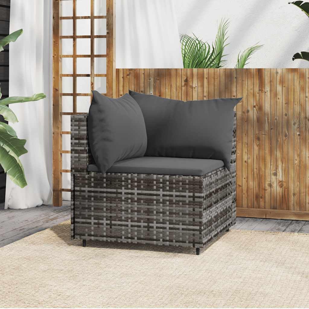 Outdoor Furniture Patio Corner Sofa with Cushions Gray Poly Rattan