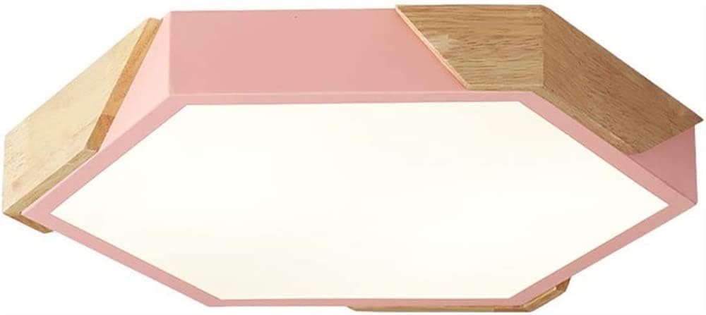 OJRGG Modern Wooden Ceiling Lamp LED Pink Hexagon Ceiling Light Bedroom Hallway Stair Ceiling Light Fixture for Living Room Dining Room Kitchen Entry Foyer Balcony Stairwell(Warm Light,50cm)