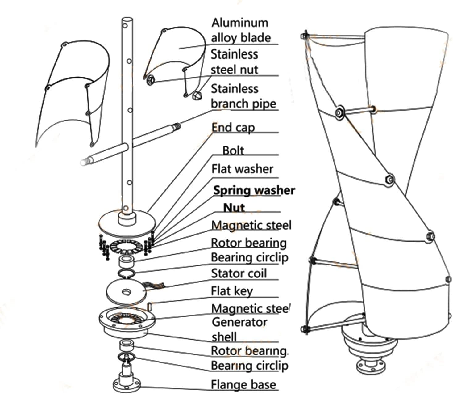 LiuSj JUnSt New Energy Windmill 9000W Vertical Wind Turbine Generator High Efficiency Low with Controller Vertical Axis Permanent Maglev Wind Turbine (Black)