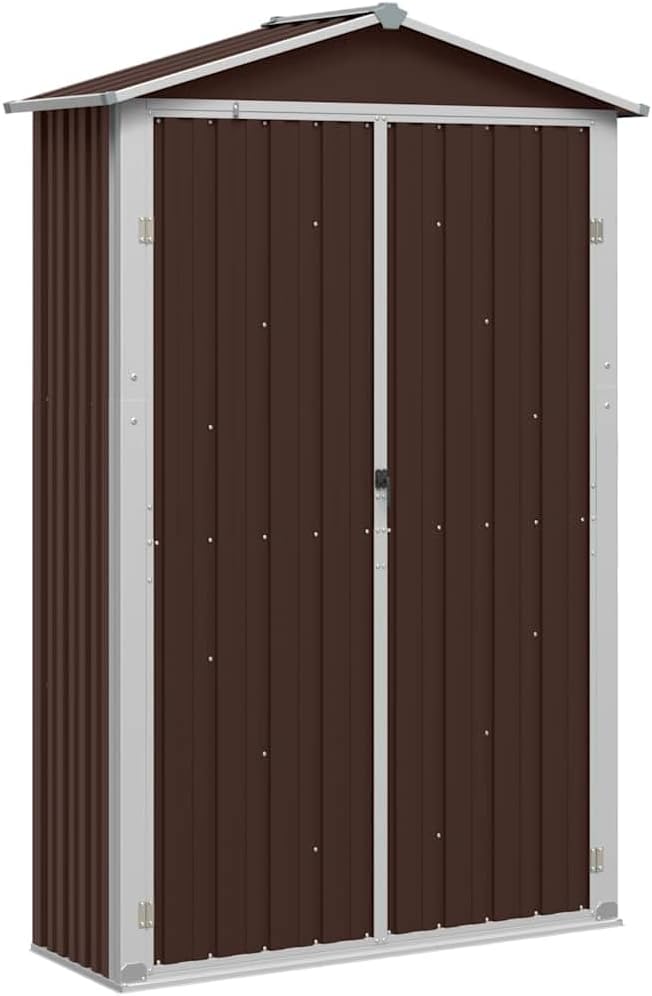 vidaxl Garden shed Tool Organizer - Galvanized Steel Outdoor Storage House with Vented Design, Brown, 45.7