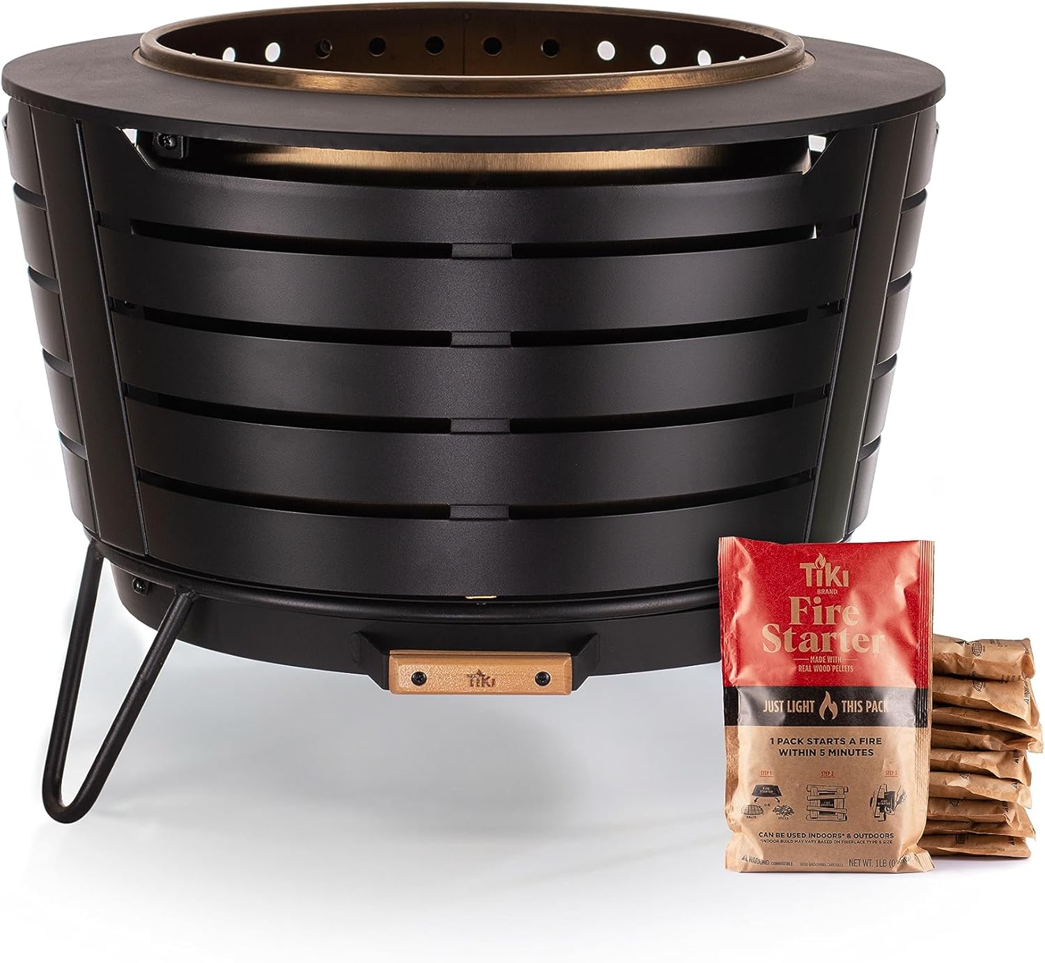 TIKI Brand Patio Fire Pit with 10-Pack Fire Starters Bundle
