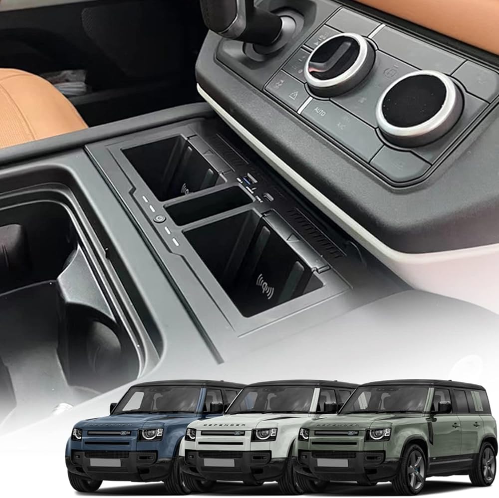 Dual Wireless Car Charger for Land Rover Defender 90 110 130 X/X-DYNAMIC/V8/CARPATHIAN Edition 2020-2024 Interior Accessories Upgrades, 15W Fast Charging Phone Charger Pad for iPhone Samsung