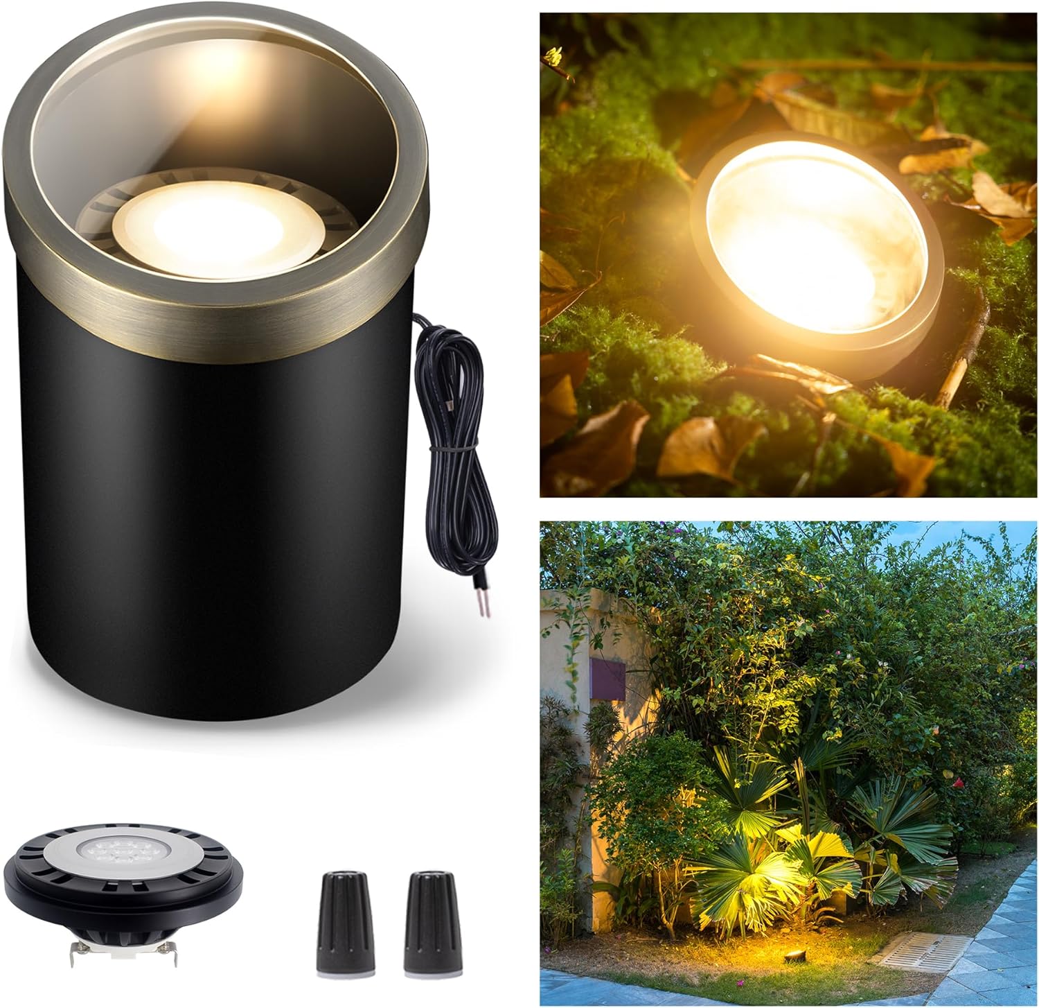 Gardenreet In Ground Well Light - Brass 12V Waterproof Ip65 Outdoor Landscape Lighting, Low Voltage LED in-Grade Light, Antique Bronze for Tree Walkway Wall with 3000K Warm White PAR36 Bulb
