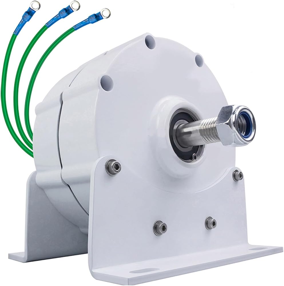 2500W Low Speed Permanent Magnet Generator, 12V 24V 48V Gearless 3 Phase AC Alternators with Base for Water Wind Turbine Generator,12V