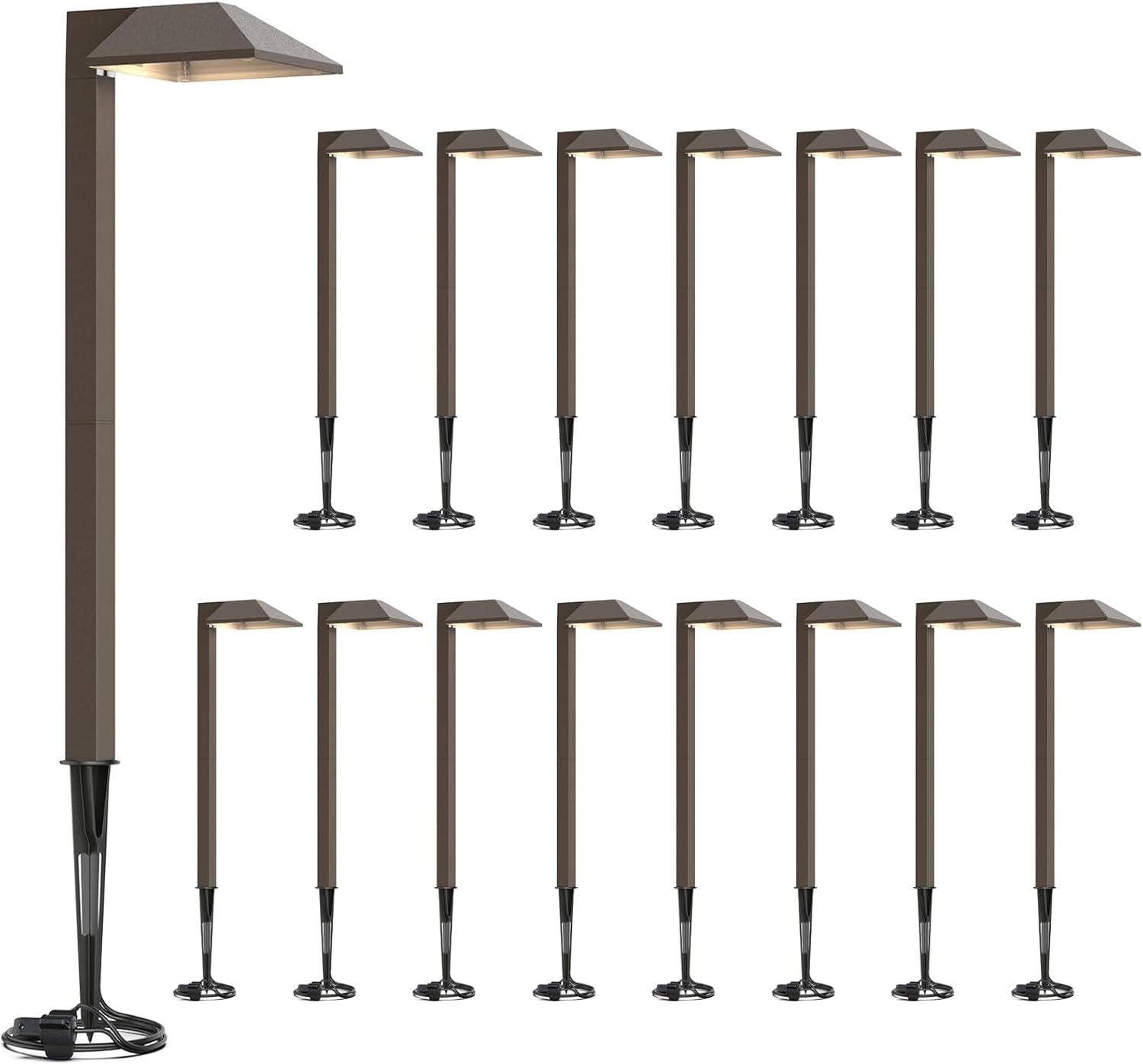 GOODSMANN Low Voltage Landscape Path Lights 16PK Kit 0.6W LED Sidewalk Landscape Lighting 22 Lumen Outdoor Electric Walkway & Pathway Lights Wired Bronze Finish 3100K Warm White with Cable Connectors