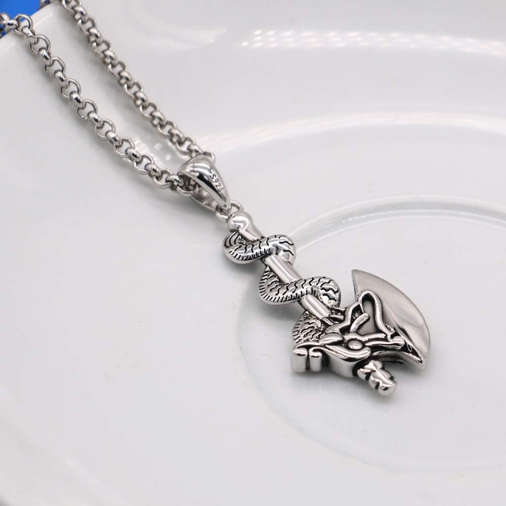 Dankadi Personalized Men's Charm Jewelry 925 Sterling Silver Necklace Vintage Style Dragon Shaped Axe Pendant Necklace 18''-28''O Chain Accessory Gift