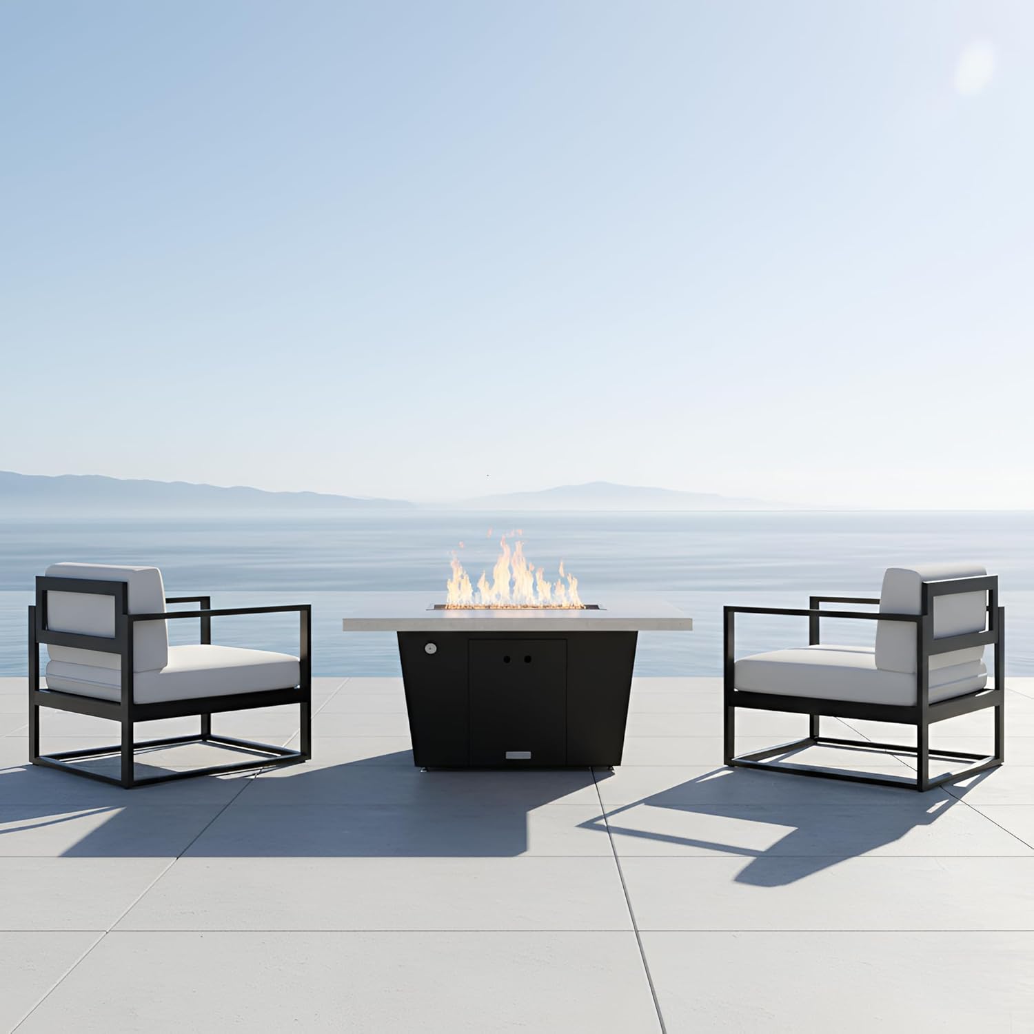 COOKE Palisades Rectangular Fire Pit Table - 44x36 - Chat Height - Natural Gas - Brushed Aluminum Top with 3cm Edge - Bronze Powdercoat Base