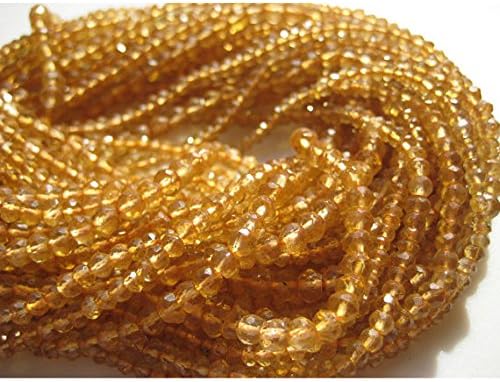 LKBEADS 5 Strand Natural Citrine Gem Stone, Micro Faceted Coated Quartz Rondelle Beads, 4mm Beads, 13 Inches