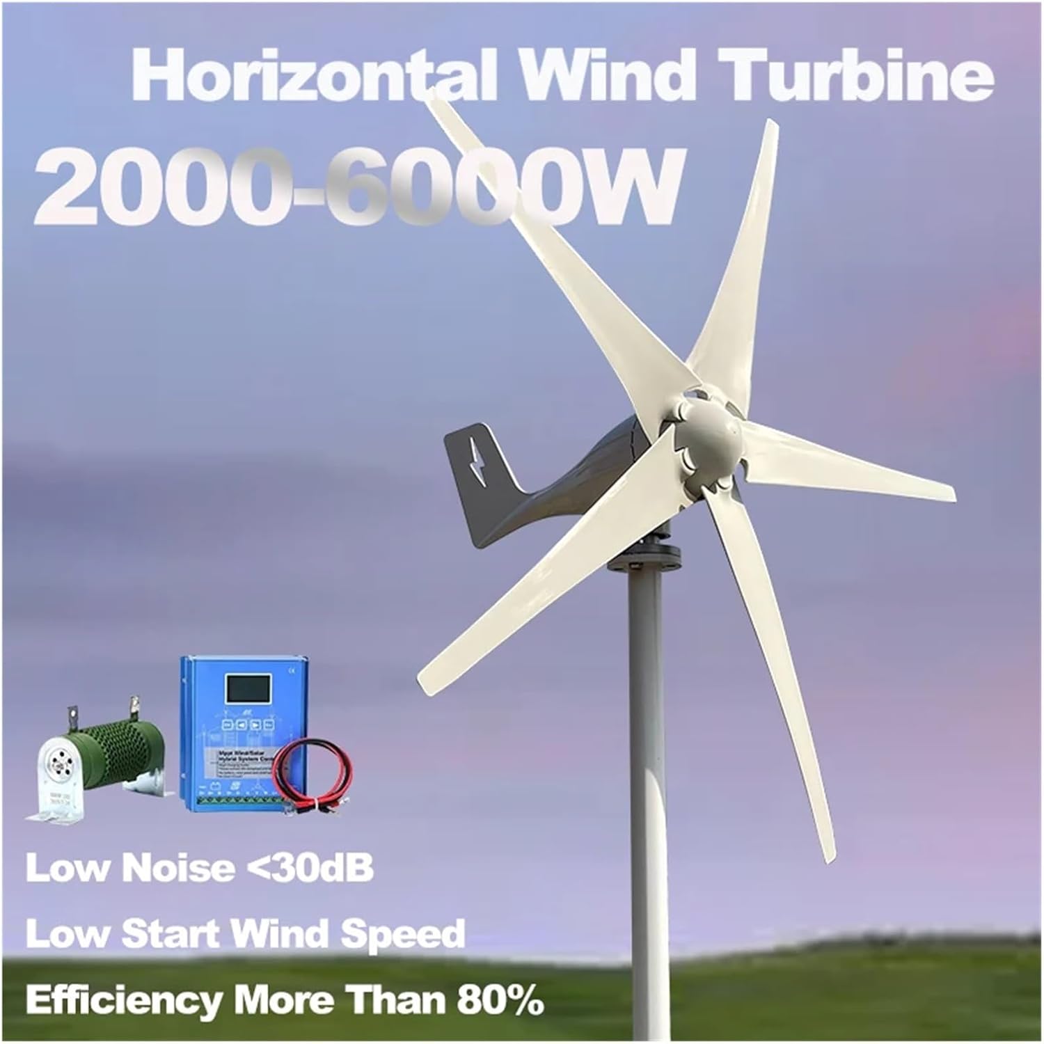 7000W 12V 24V 48V Windmills Generator Horizontal Wind Turbine System Power Plant Battery with Charge Hybrid Controller Inverter Low Starting Speed for Home(Wind Turbine only,48V_3000W)