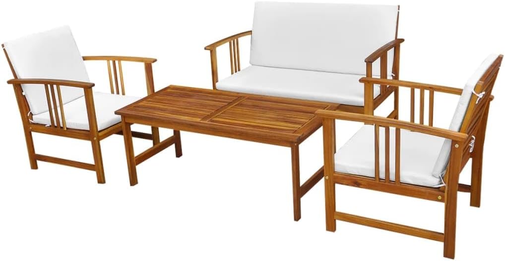 4 Piece Patio Lounge Set with Cushions Solid Acacia Wood,Acacia Wood Garden Furniture Set with Removable Cushions for Patio, Terrace, and Garden Patio Furniture Sets, Outdoor Furniture Sets