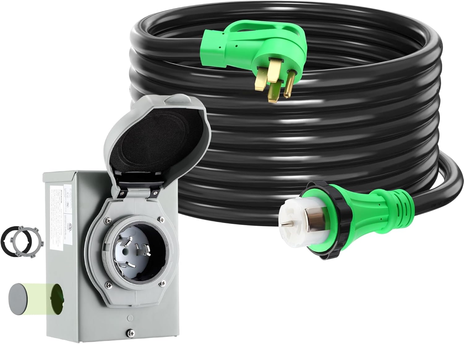 Gisafai 50 Amp 20FT Generator Cord and Pre Drilled Power Inlet Box Compatible with NEMA 14-50P to SS2-50R 125/250V Locking Connector with SS2-50P Generator Inlet Box to House, ETL Listed